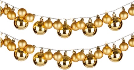 Krist+ Kerstslinger - 2x - verlicht - met kerstballen - 93 LEDs - goud - op batterij