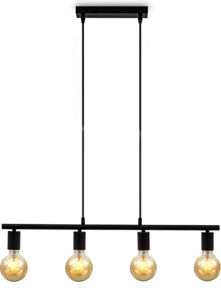 B.K.Licht hanglamp - industrieel vintage design - E27 - 4-lichts - zwart