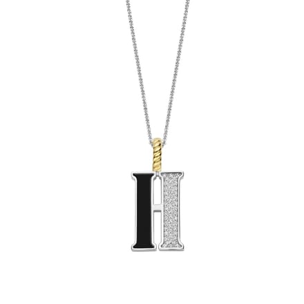 TI SENTO Dames Hanger - 925 zilver - Letter H - Zwart - 6840BL_H