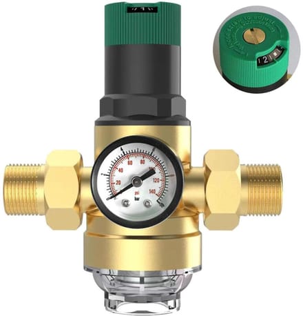 Waterdrukregelaar met manometer – 3/4 inch waterfilter – Duurzaam messing – Overdrukbeveiliging