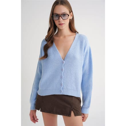 Gestructureerde V-hals Knopen Cardigan