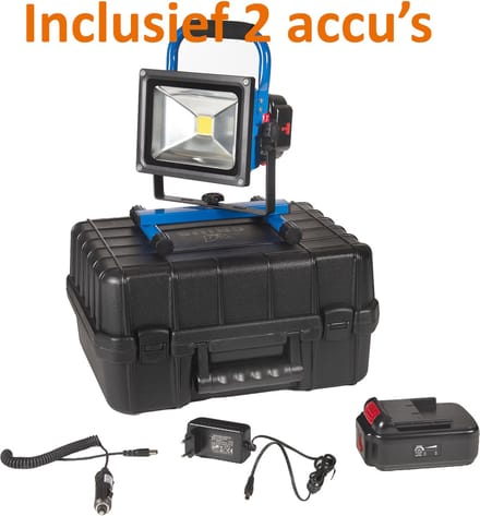 Oplaadbare LED Bouwlamp 20 Watt met 2 accu's en 2 adapters + koffer - Crius