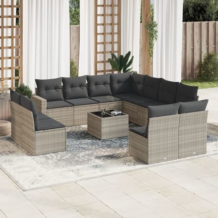 vidaXL - 12-delige - Loungeset - met - kussens - poly - rattan - lichtgrijs