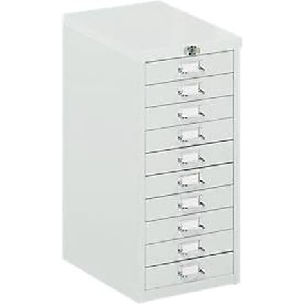 Ladekast met centrale vergrendeling, 10 schuifladen, 675 mm hoog, lichtgrijs
