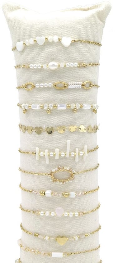 Armbandjes - RVS - set van 12 - goudkleurig - parels - kralen