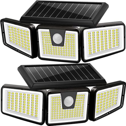 Solarverlichting voor Buiten met Bewegingssensor - Draadloze LED Wandlampen met IP65-waterdicht, 3 Verstelbare Koppen, 2-pack