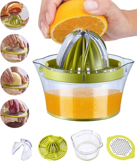 Famanu – Handmatige citruspers 400 ml – multifunctionele fruitpers – maatcontainer met schenktuit – vaatwasmachinebestendig