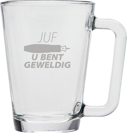 Gegraveerde theeglas 26cl Juf u bent geweldig