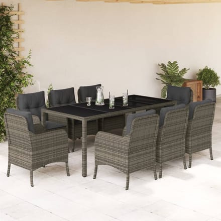 vidaXL - 9-delige - Tuinset - met - kussens - poly - rattan - grijs