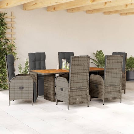 vidaXL - 7-delige - Tuinset - met - kussens - poly - rattan - grijs