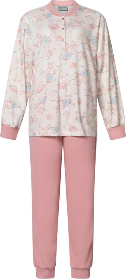 Lunatex dames pyjama interlock licht geruwd - maat M - Flower - roze