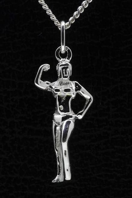 Zilveren Bodybuildster ketting hanger