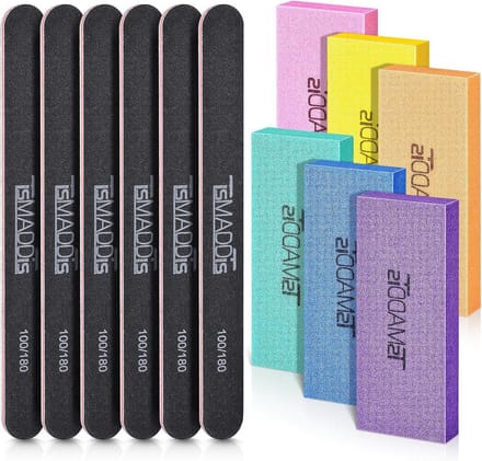 Professionele Nagelvijlen en Buffer Set (12 Delig) - 100/180 Grit & Rechthoekige Buffers