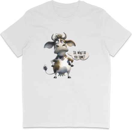 Grappig T Shirt Heren en Dames - Koe Print en Tekst / Quote - Wit - S