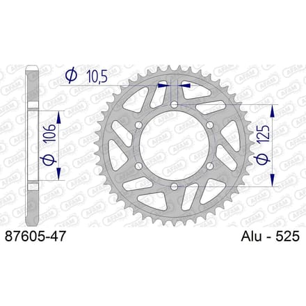 Stalen motortandwiel achteraan Afam 525 47 dents