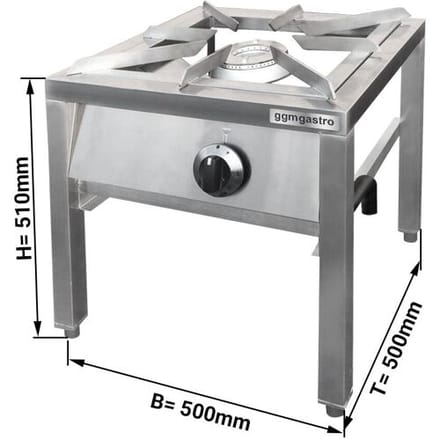 GGM Gastro hokker gas - 500x500x510mm - 10,0 kW - 1 pits zilver