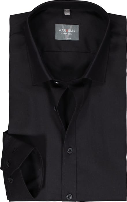 MARVELIS super slim fit overhemd - popeline - zwart - Strijkvriendelijk - Boordmaat: 37