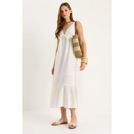 A-Form Fit Midi-jurk met V-hals en binddetail