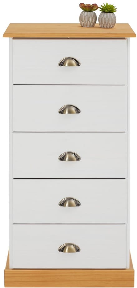 Commode PARIS met 5 lades en schelpvormige handgrepen in wit/bruin