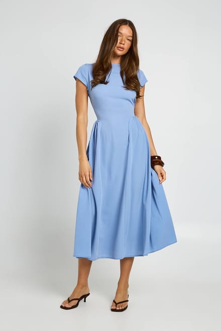 boohoo Dames Gestructureerde Volumeuse Rok Midaxi Jurk | Poederblauw | Maat: 40