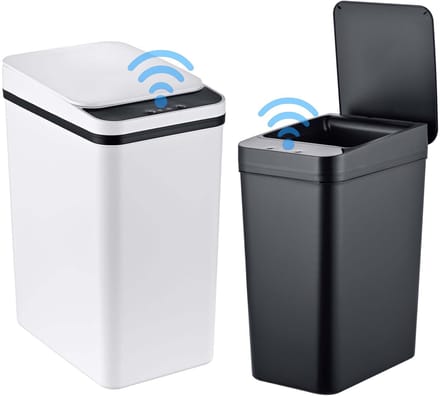 Prullenbak met sensor - 2 stuks - 9 en 15 liter - zwart-wit