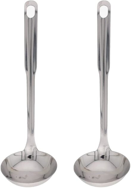 Gerimport Soep/saus opscheplepel - 2x - zilver - RVS - 29 cm - keukengerei - soeplepel