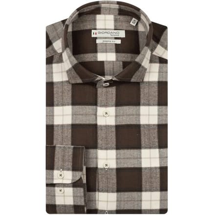 Giordano Overhemd Row Soft Flanel Large Check Donker Bruin / male
