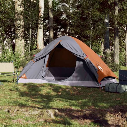 vidaXL - Koepeltent - 4-persoons - waterdicht - grijs - en - oranje