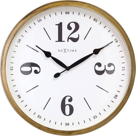 NeXtime Classic – Landelijke Wandklok – 39 cm – Metaal – Wit/Goud – Stil