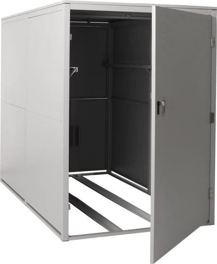 2-fietsenstalling MCW-L56c, fietsenstalling met opbergruimte, afsluitbaar metaal 160x113x209cm ~ lichtgrijs