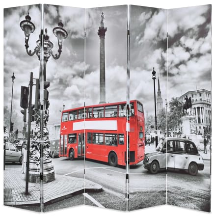 vidaXL - Kamerscherm - inklapbaar - Londen - bus - 200x170 - cm - zwart - en - wit