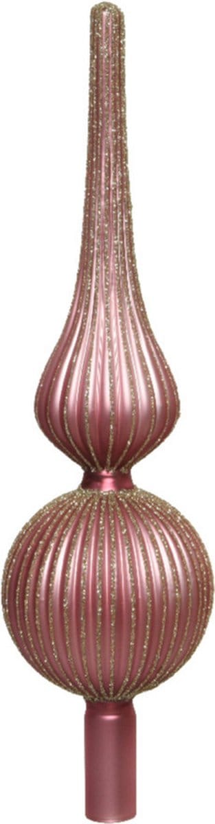 Decoris kerstboom piek gedecoreerd - oudroze/goud - glas - 31 cm