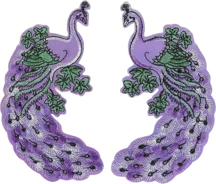 Patch - Strijkembleem - Pauwen - links en rechts - 15 x 8 cm - Paars