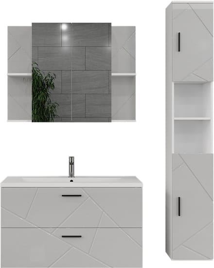 Vicco Badkamermeubelset Irma, Wit/Wit Hoogglans, 3-delig