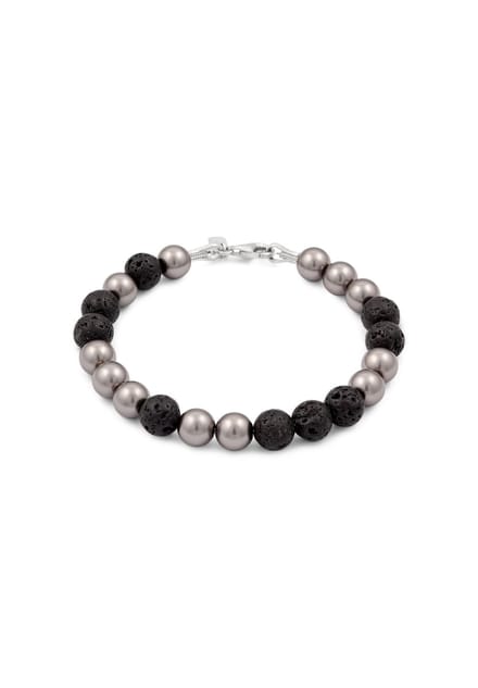 KUZZOI - Armband - Lava Synthetische Perle Grau Schwarz 925 Sterling Silber -