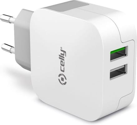 Turbo Lichtnetadapter 3.4A met 2 USB poorten, Wit - Celly
