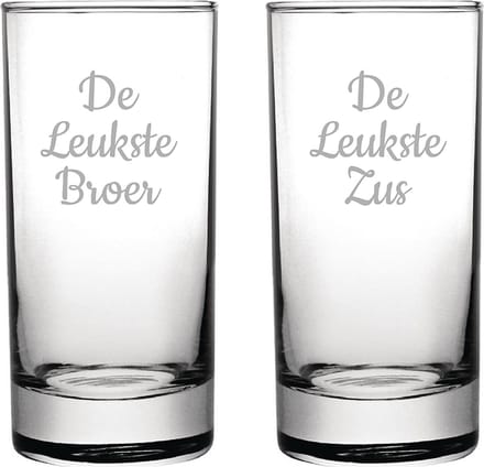 Gegraveerde longdrinkglas 28,5cl De Leukste Broer-De Leukste Zus