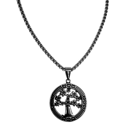 60cm x 3mm Jasseron-Ketting + ∅27mm Levensboom Hanger Dames - RVS - Medaillon met Ketting