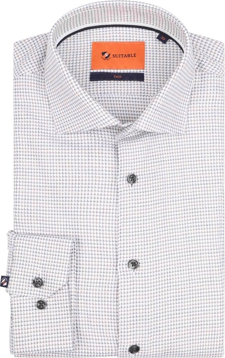Suitable Overhemd Twill Print Wit - Maat 38 - Heren - Overhemden Formeel