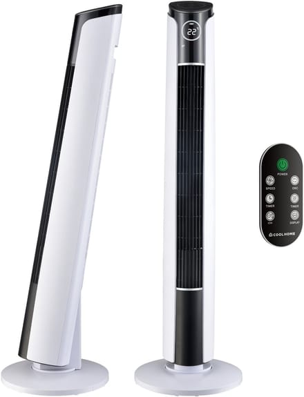 CoolHome CF2204 Design Ventilator - Wit - Torenventilator - Afstandsbediening - Timer - Dimbaar LED-scherm - Kolomventilator met Luchtreiniger - Ventilator Staand