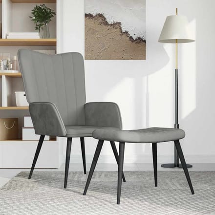 vidaXL - Relaxstoel - met - voetenbank - fluweel - lichtgrijs