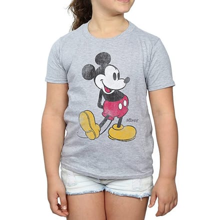 Disney Meisjes Klassiek Kick Mickey Mouse T-Shirt (Sportgrijs)