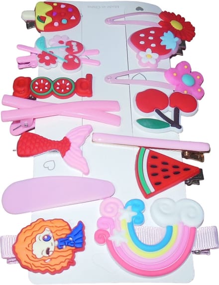 Haarspeldjes voor kinderen fleurig rood-roze set van 14 stuks.