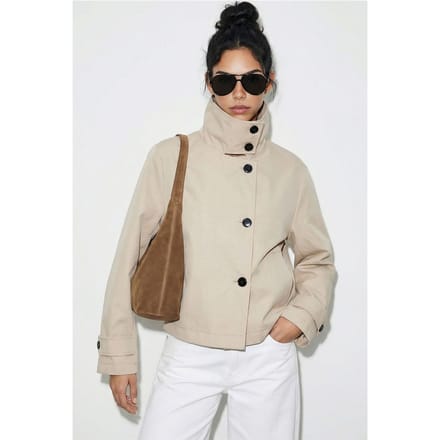 Korte trenchcoat met mandarin halslijn