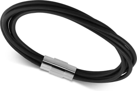 Amanto Armband Ajay Black - Rubber - 316L Staal - Magnetische Sluiting - 20cm