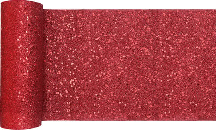 Santex Kerstdiner glitter tafelloper smal op rol - 2x - rood - 18 x 500 cm - polyester
