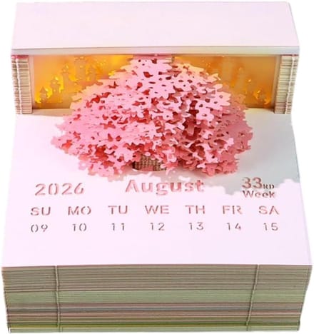 3D Kalender - Papier Gesneden - Bureau Notities - Boomhuis Bloemen - 8.5 x 8.5 cm