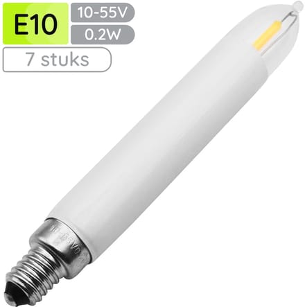 Reserve Kerstlampjes E10 LED Filament Kaars - 7 stuks - 10-55V - 0.2W - 2200K - 10.5cm - Warm wit licht