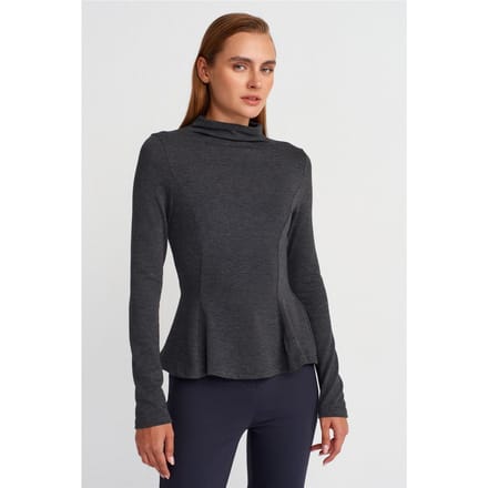 Aansluitend Halfgolf Turtleneck Peplum Blouse