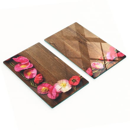 Geharde multifunctionele decoratieve glazen borden met roze klaprozen, 2x30x52 cm